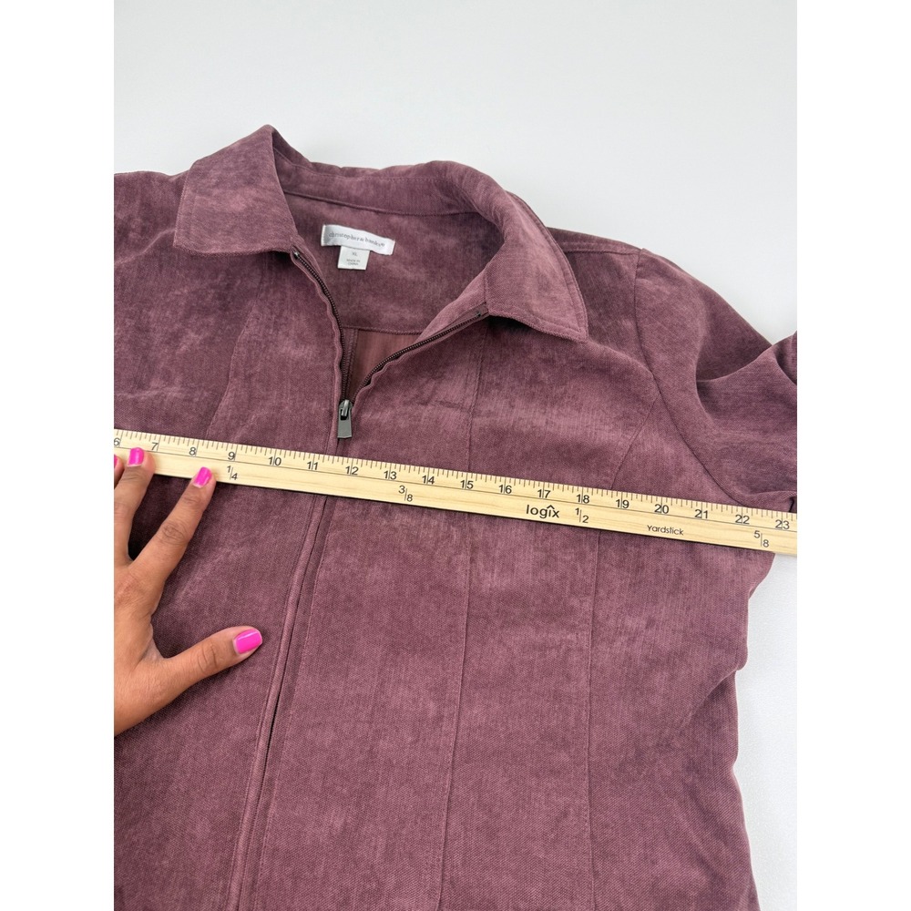 Christopher & Banks Womens XL Plum Faux Suede Corduroy Full Zip‎ Jacket Mauve
